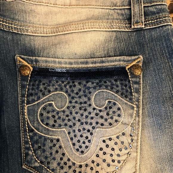 Rerock size 30 blue straight leg jeans with navy sequin detail - Picture 6 of 12